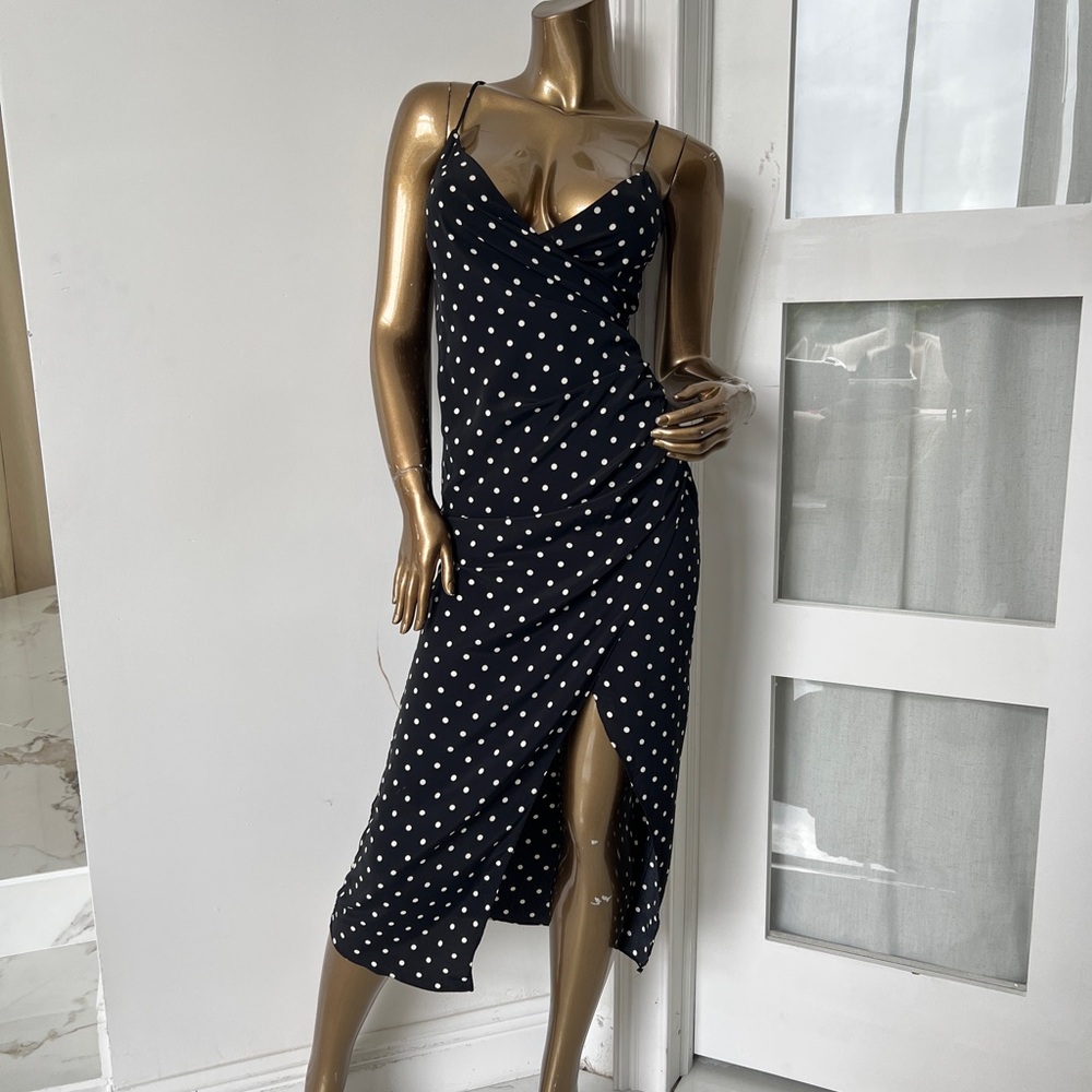 Brand New Zara Black and White Polka Dot Midi Dress